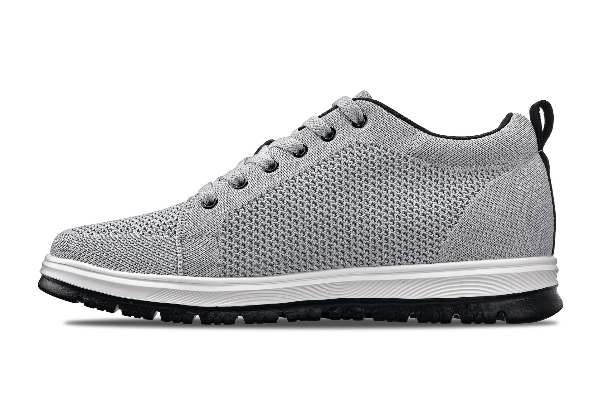 CALTO - X2324 - 2.4 Inches Taller (Pewter Grey/White & Black Sole) - Lace Up Casual Sneaker - Lightweight