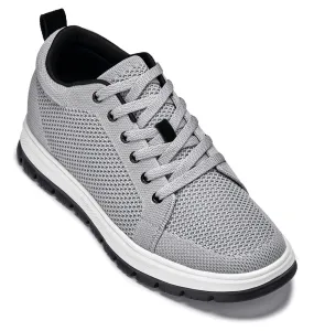 CALTO - X2324 - 2.4 Inches Taller (Pewter Grey/White & Black Sole) - Lace Up Casual Sneaker - Lightweight