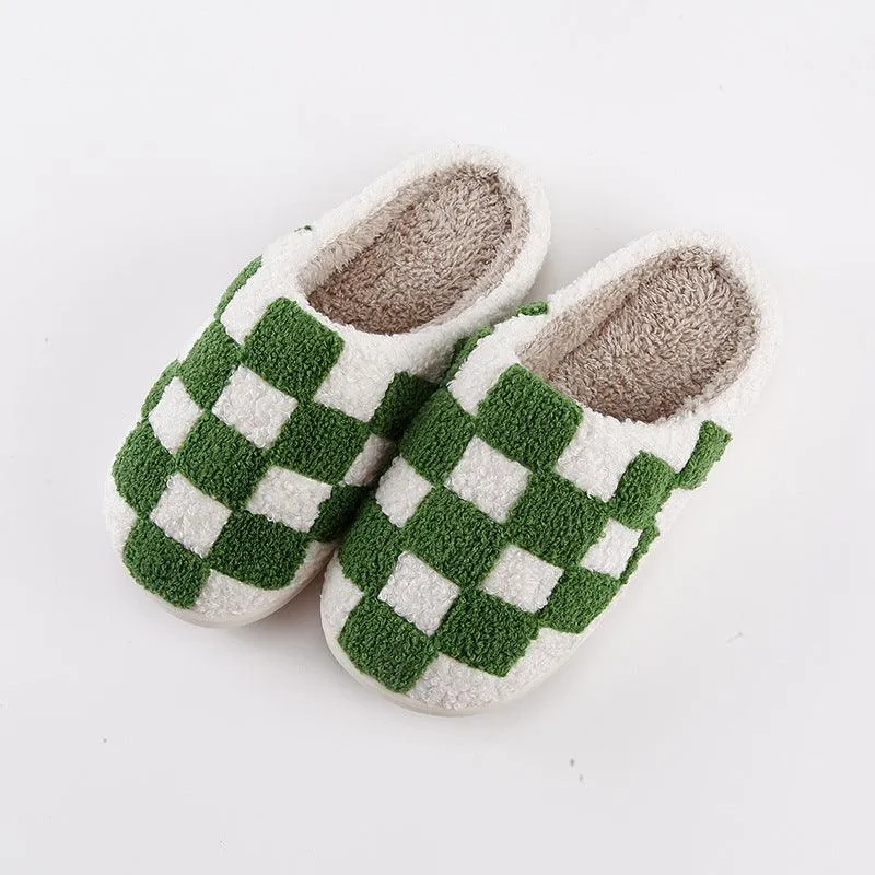 Comfortable Home Chessboard Grid Warm Winter Cotton Slippers