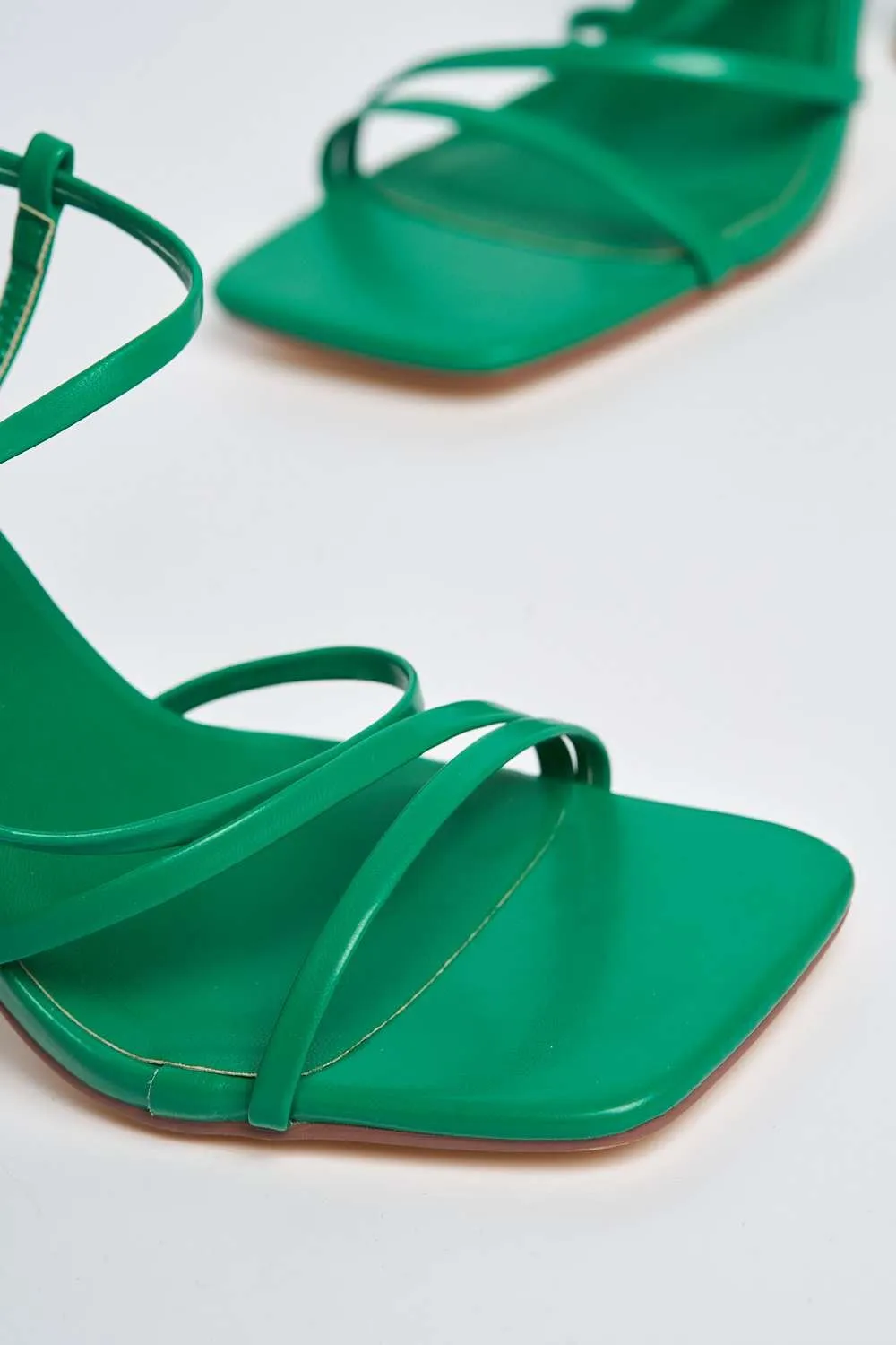 Courtney Strappy Heeled Sandals in Green Matt