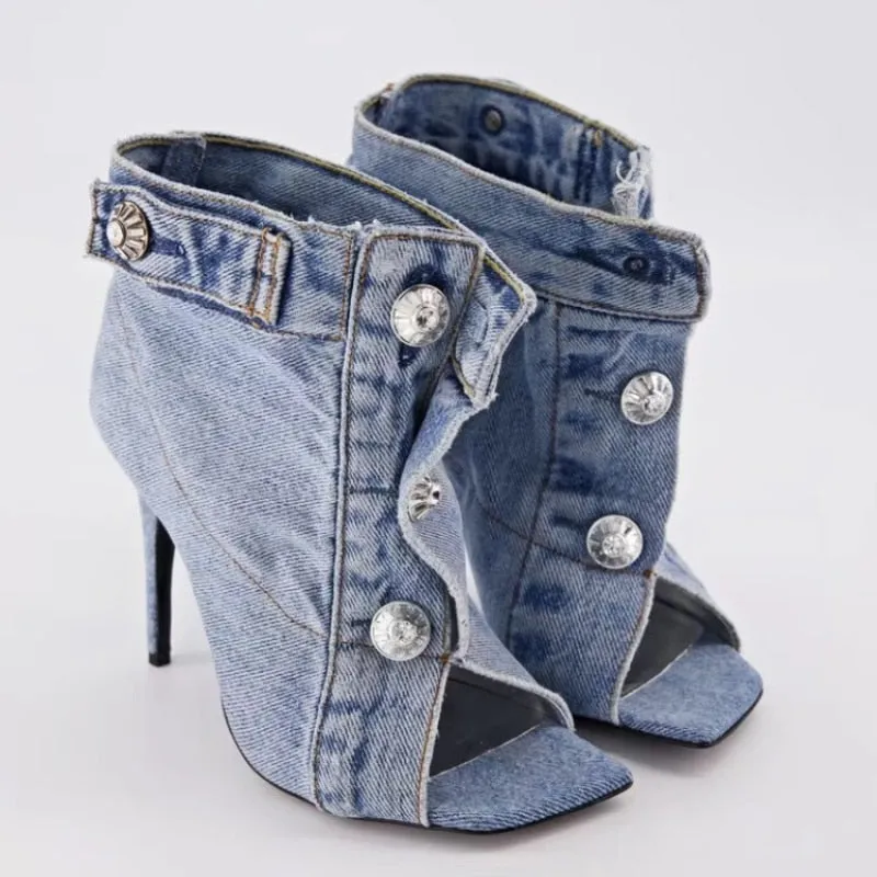 Funki Buys | Shoes | Women's Quirky Denim High Heel Shoes