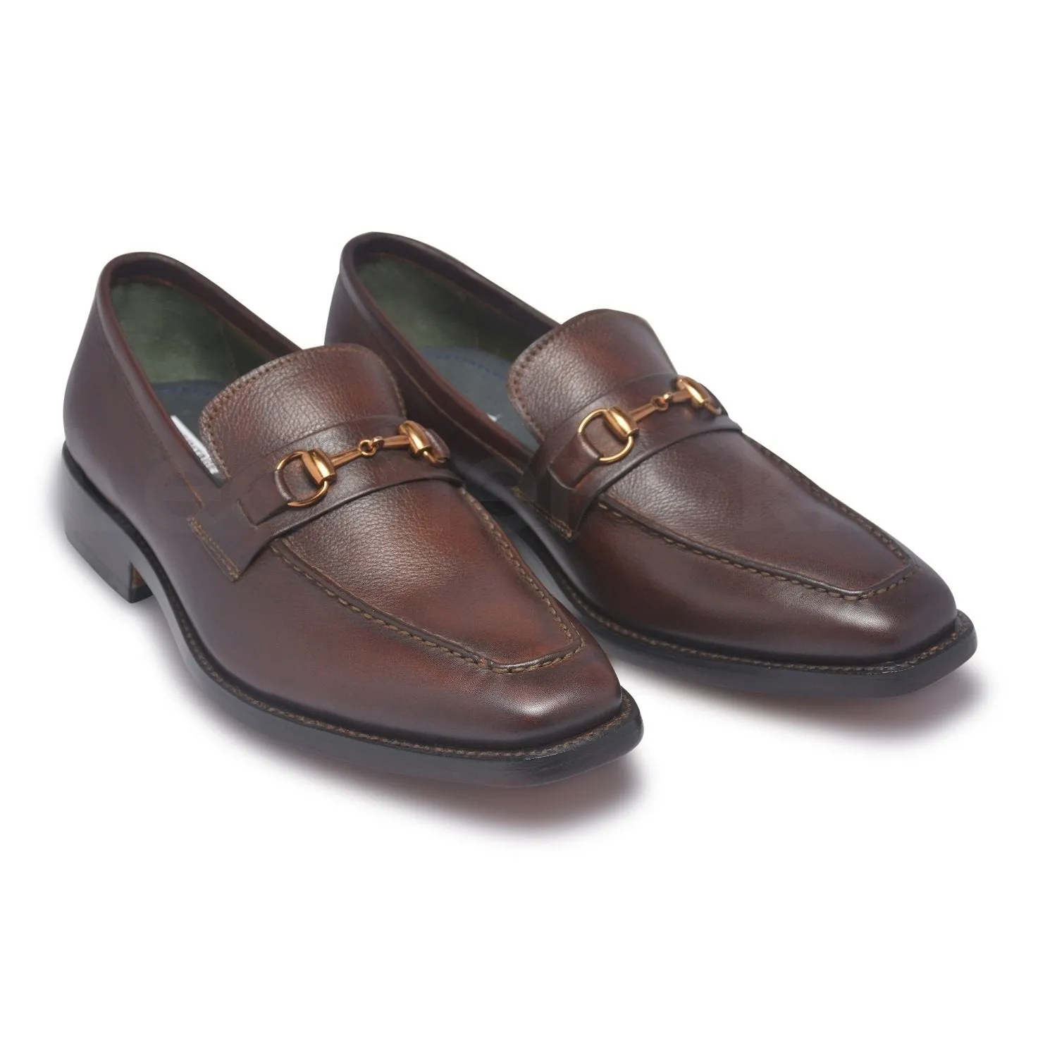 Men Brown Bit Loafer Genuine Leather Shoes with Golden Decoration